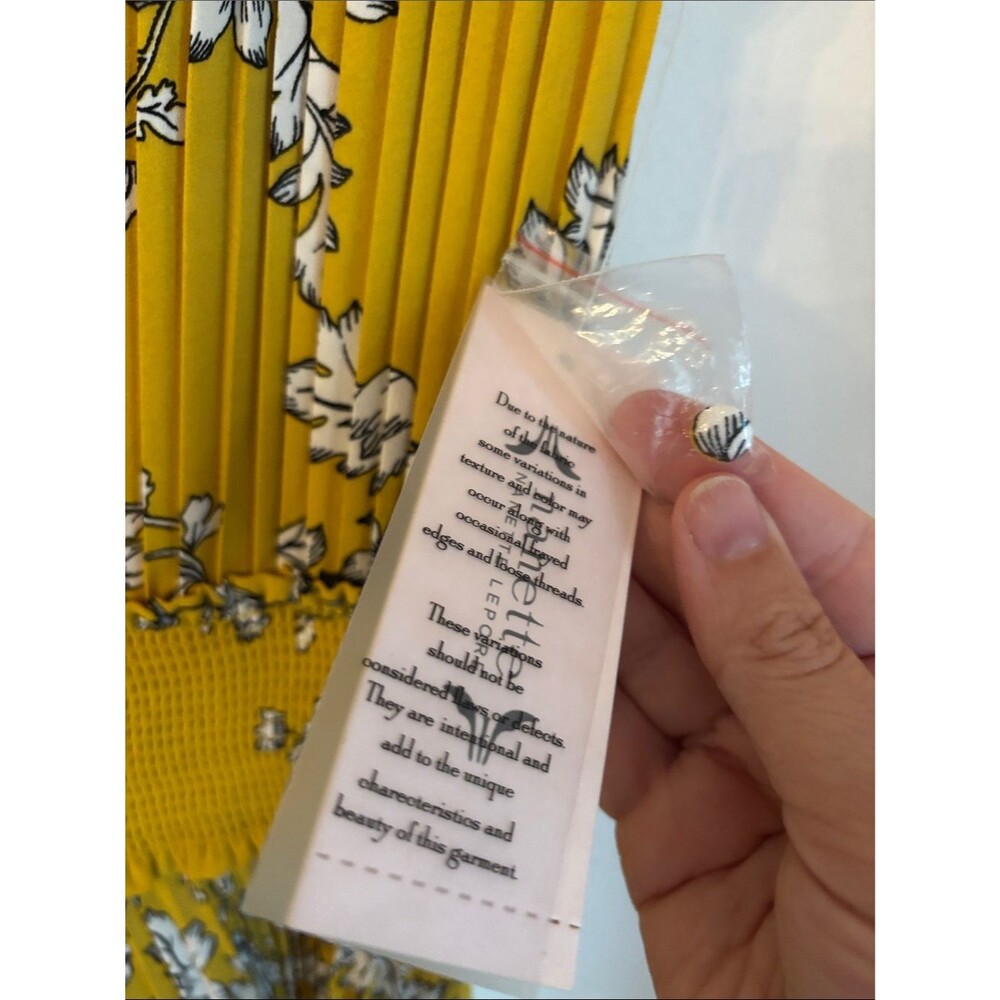 Nanette Lepore smocked high neck Sleeveless Mustard Floral Pleated Midi Dress 6 - Picture 8 of 12